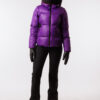 ski jacket purple ski pants black