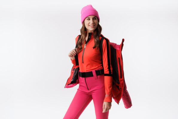 veste de ski bretelles sac à dos rose